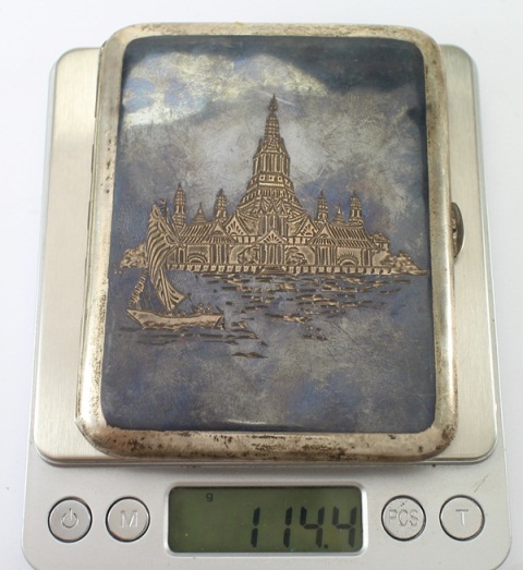 SI142 ตลับเงินอังกฤษ เงินแท้ นน. 114.4 กรัม กว้าง 7.8 cm ยาว 10 cm