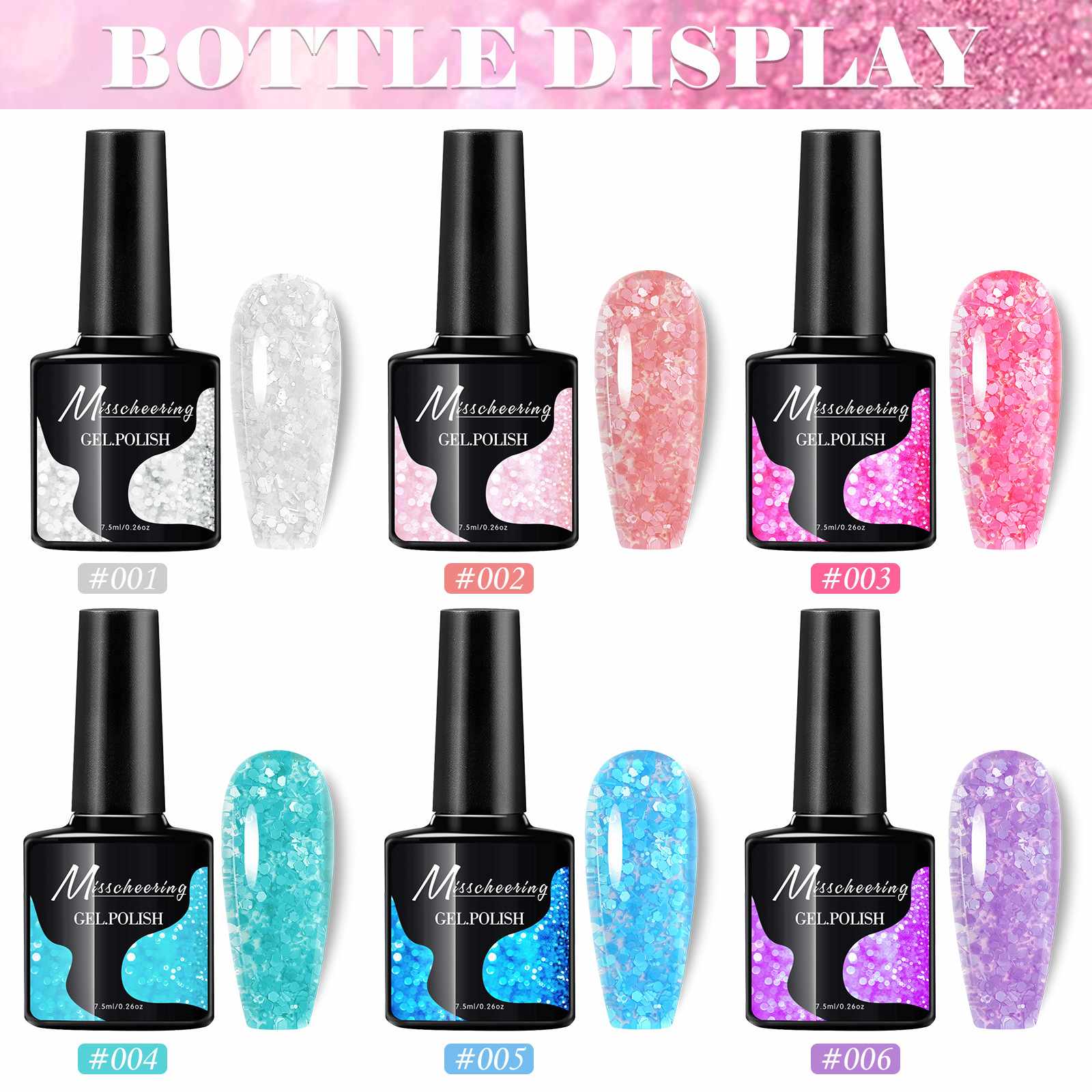 สีทาเล็บ เจลกลิตเตอร์ทาเล็บ เจลกากเพชร สีพาสเทล มีให้เลือก6สี 7.5ml