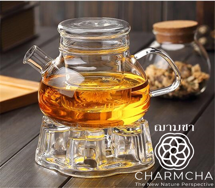 ชุดกาน้ำชาแบน 800ml คัดทุกใบ!! กา+แก้ว+ที่กรองชา+เตาอุ่น+เทียนเตาอุ่น ชุดของขวัญ กาชา แก้ว ใบชา charmcha ฌามชา