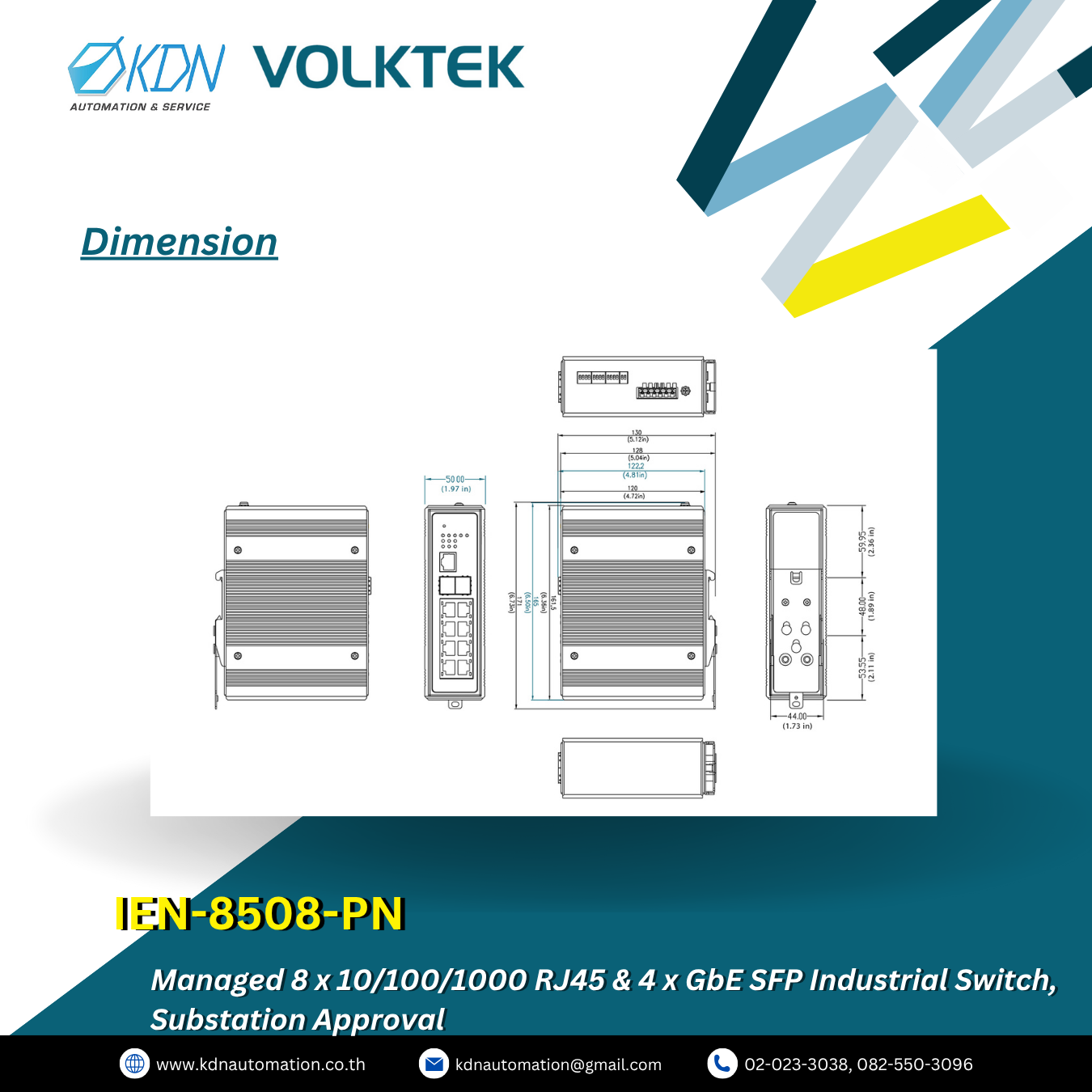 IEN-8508-PN Volktek Managed 8 x 10/100 RJ45 Industrial Switch, PROFINET Compliance