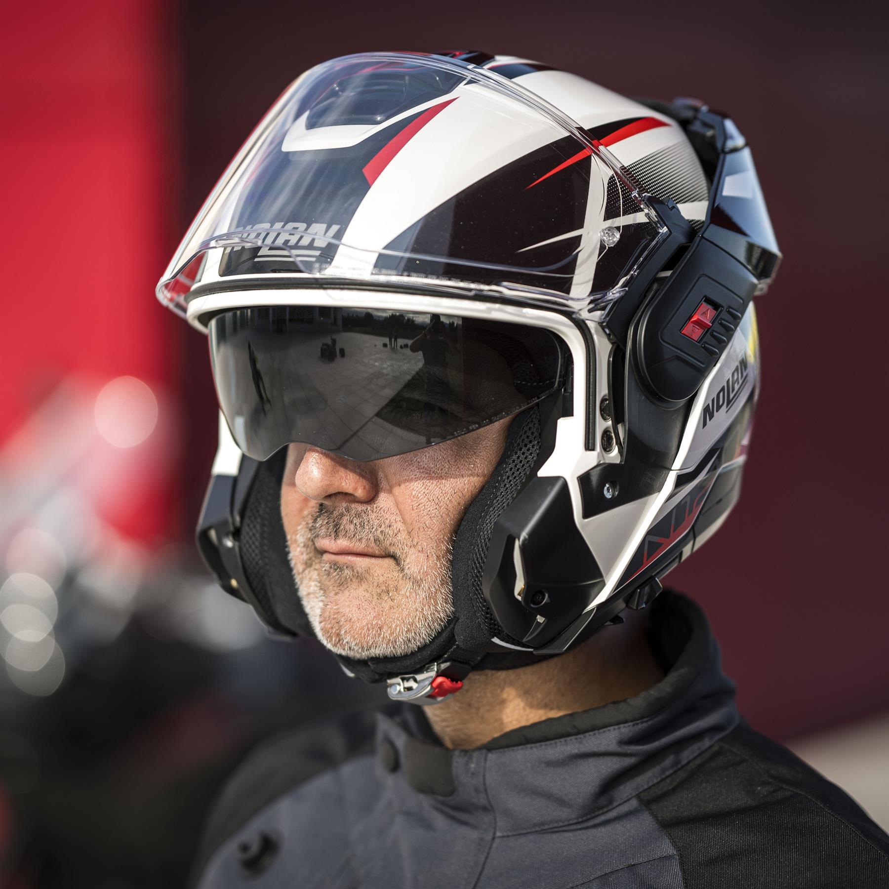 NOLAN FLIP-BACK HELMETS หมวกกันน็อค ยกคางไปด้านหลัง รุ่น N120-1 ▫️ Nightlife ▫️ White Red Metal Black (27)