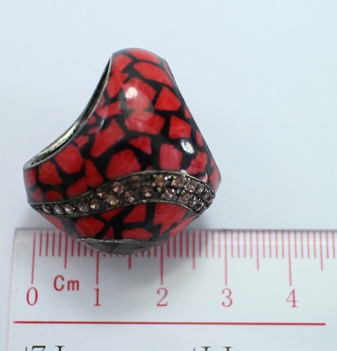 SI0094 แหวนเงินลงยาพลอยม่วงกลมเจียระไน เงินแท้ นน.19 กรัม Size 53