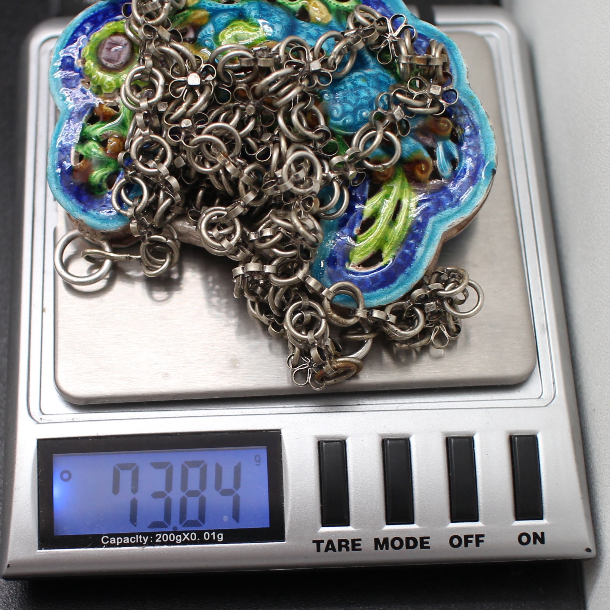 SI329 สร้อยคอ+จี้ กระเป๋าลงยางานเซียงไฮ้ เงินแท้ นน. 73.84 กรัม