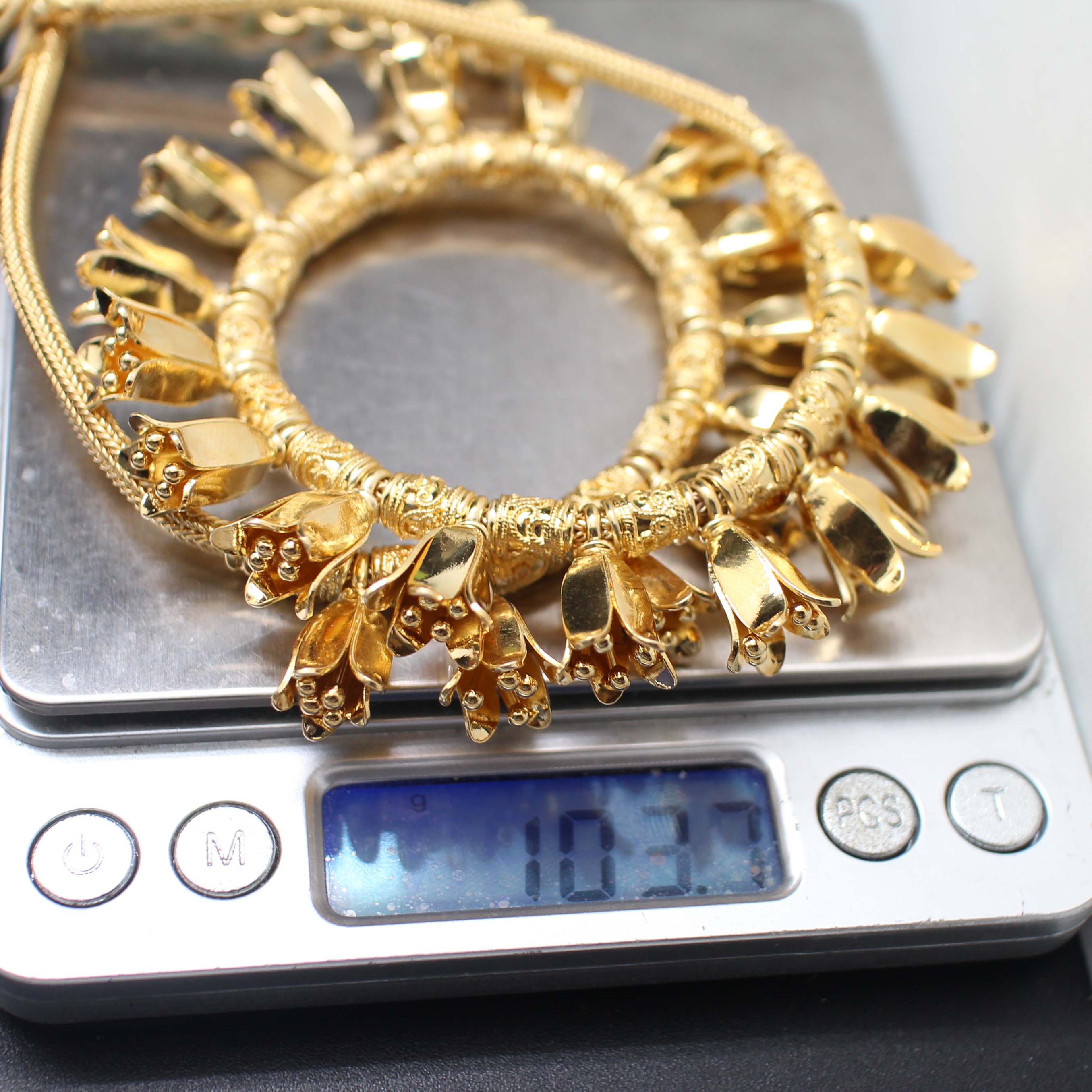 SI366 สร้อยคอดอกบปีบตุ้งติ้ง เงินแท้ 92.5% นน. 103.7 กรัม ยาว 17 นิ้ว