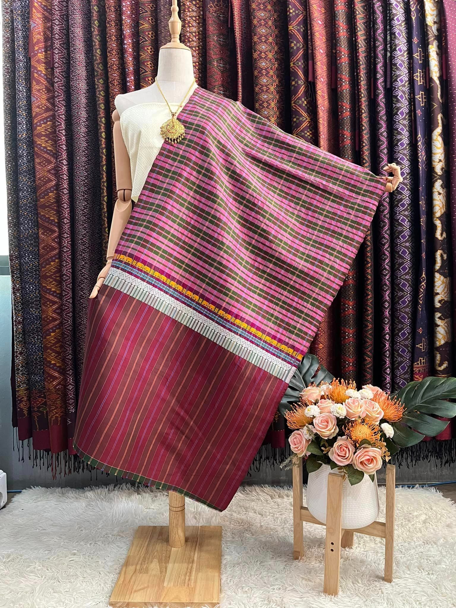 ผ้าขาวม้า ผ้าไหมแท้ ขนาด 60x200cm ขิดลายช้าง สีคละสี รหัส R4E-PS-0816815