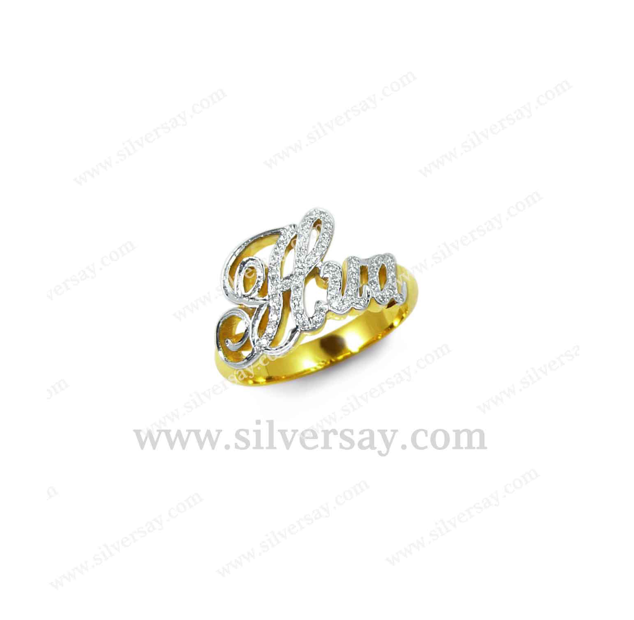 แหวนชื่อ "Hua" ฝังเพชรสวิส เงินแท้ 925 ชุบทองคำ22k