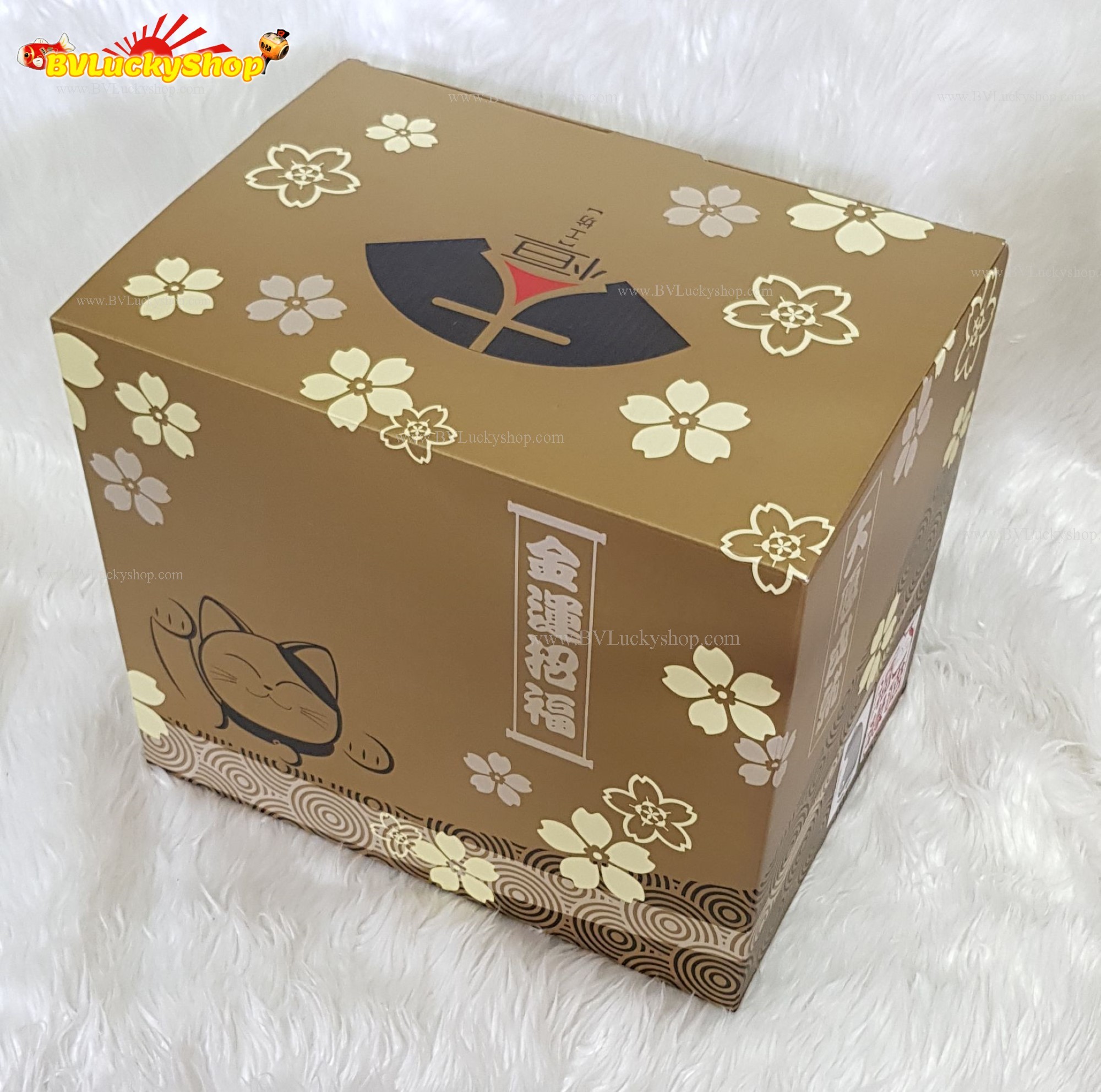 แมวกวัก แมวนำโชค สูง 7.5 นิ้ว ถือก้อนทองเหรียญเงิน - เซรามิค สีแดง (86851)