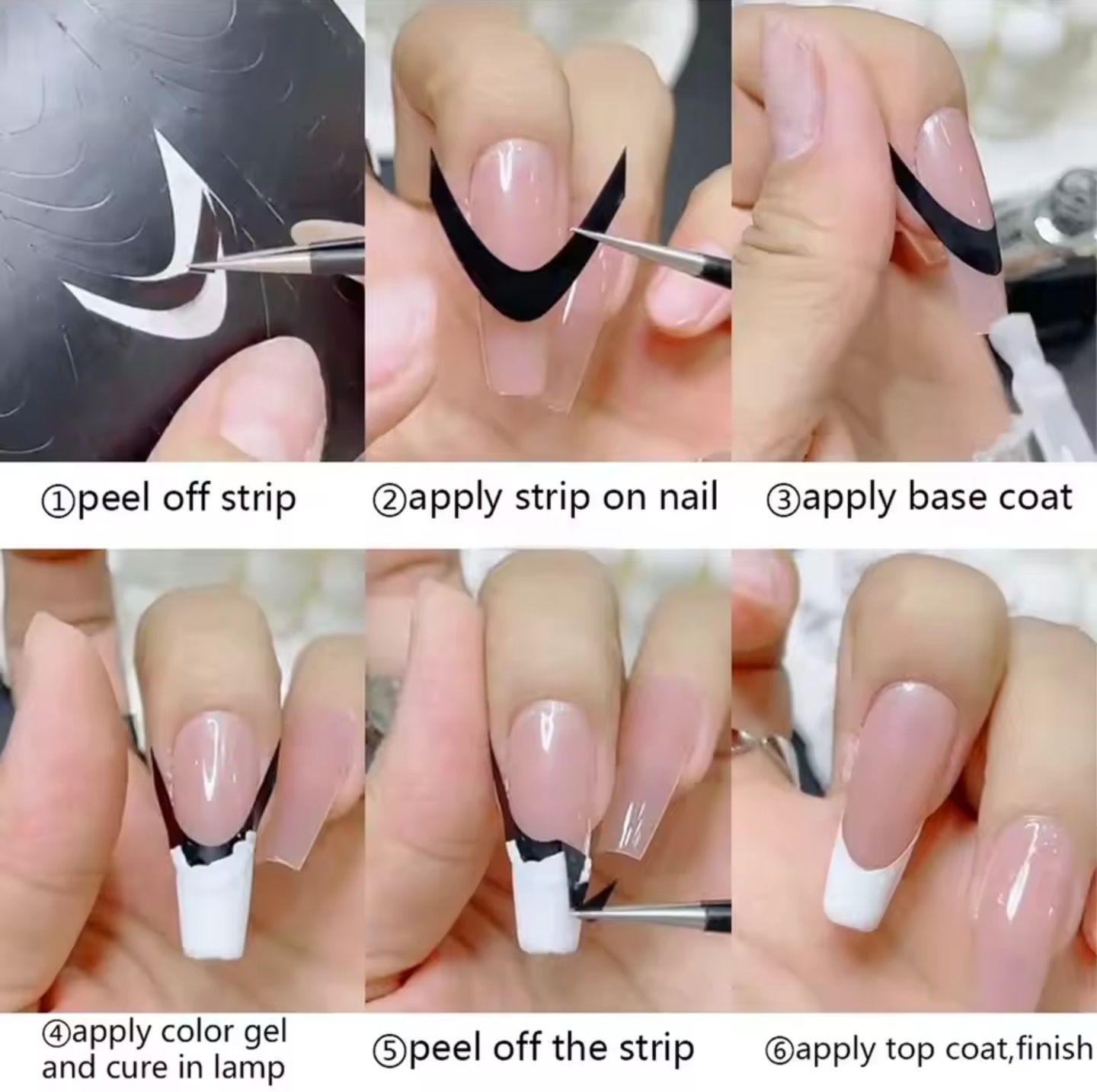 สติ๊กเกอร์ไกด์เพนท์เล็บ ปลายขาว เฟรนช์ทิป (French Tip Guide Stickers) แม่แบบทำเล็บเจล ลาย V-Shape,โค้งมน,ปลายตรง