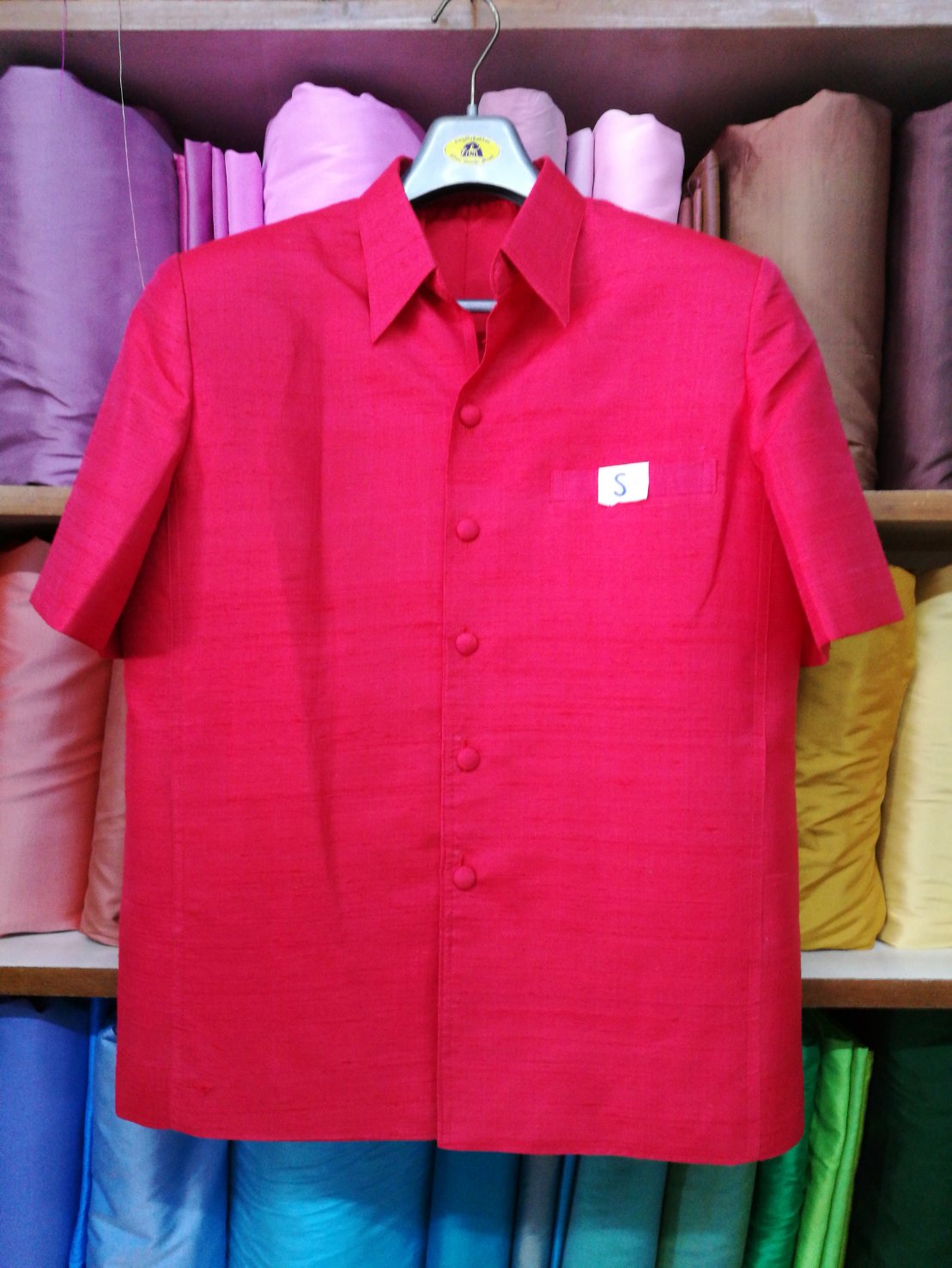 เสื้อซาฟารี คอปก ผ้าพื้น เนื้อไหมบ้าน size S รหัส DS-0117651