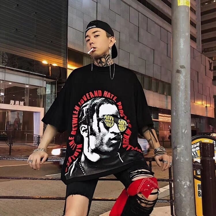 เสื้อยืด Street Fashion Oversize สีดำ ZOXX