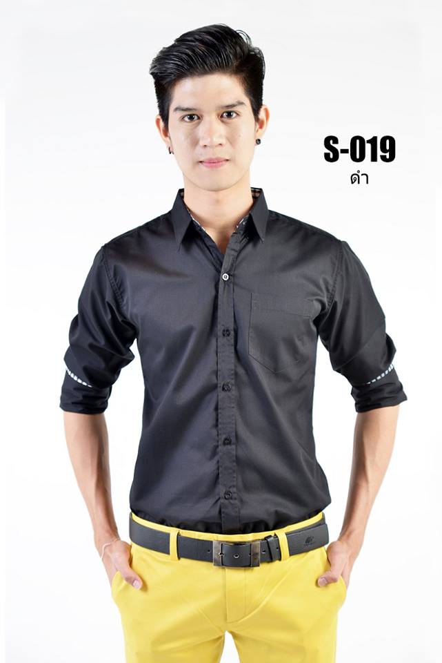 เสื้อเชิ้ตผู้ชายสีดำ S-019