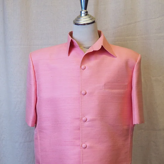 เสื้อซาฟารี คอปก ผ้าพื้น เฉดสีชมพู รหัส DS-CT100776