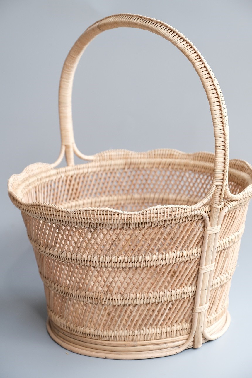 ตะกร้าหวาย ทรงกลม 3ชั้น ปากหยัก รหัส BK-35-3-130