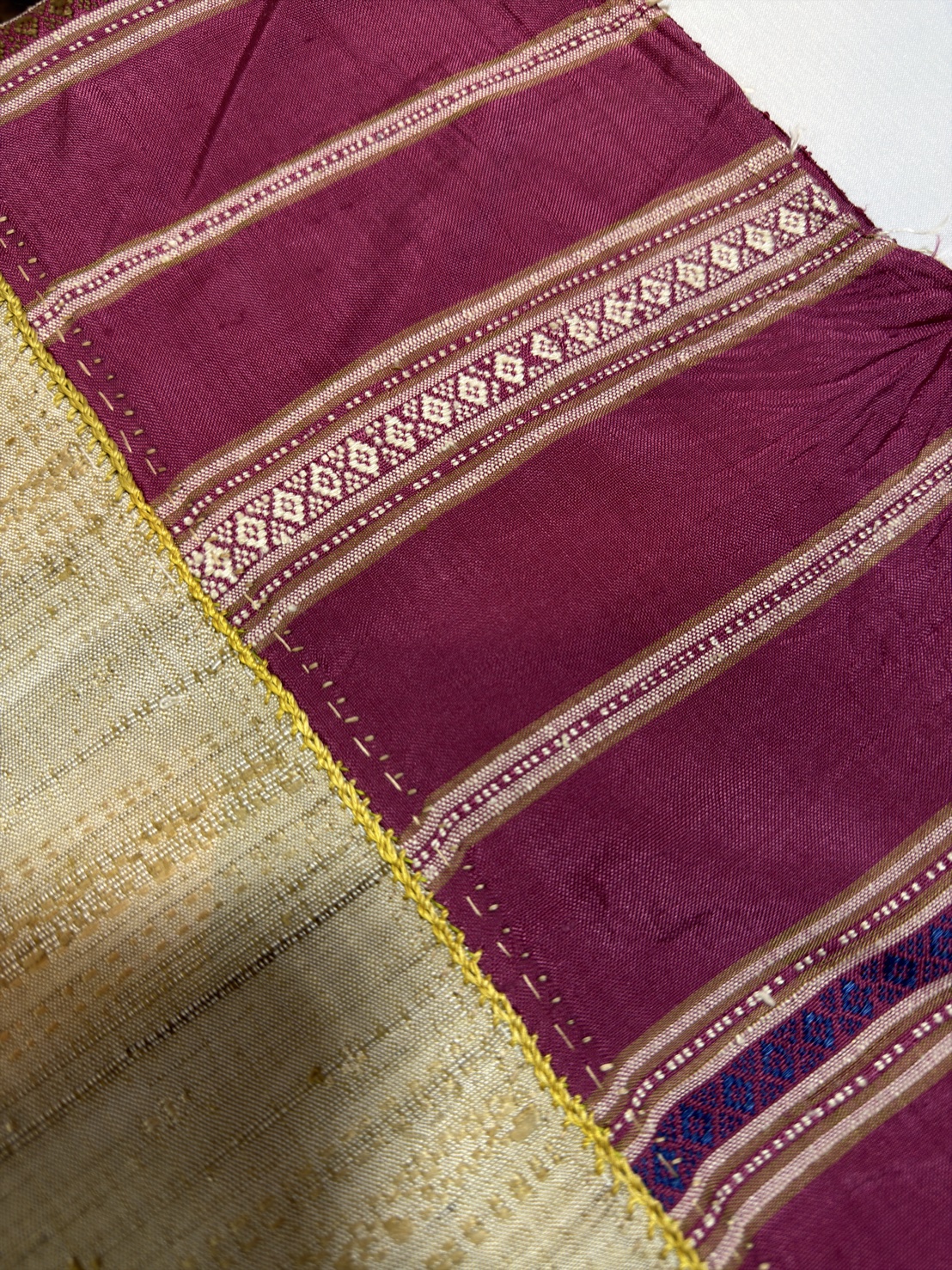 ซิ่นขิดไหม ต่อหัว ขนาด1x2เมตร สีเหลืองครีม รหัส R4F-155-1246817