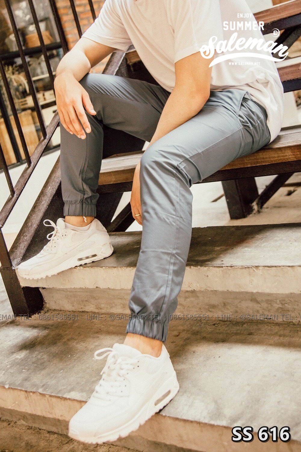 กางเกง JOGGER พรีเมี่ยม ผ้า COTTON รหัส SS616 เทาควัน