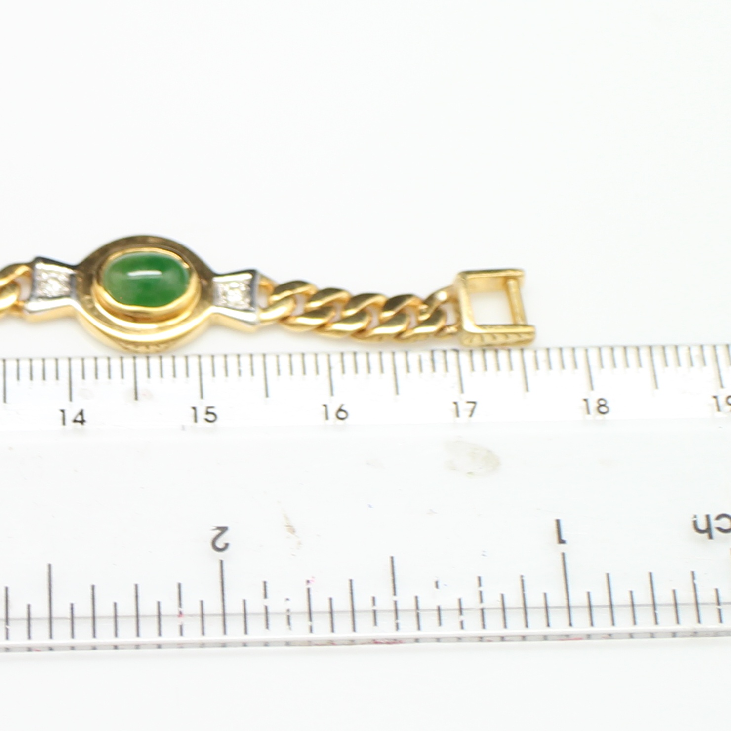 BL25077 สร้อยข้อมือหยก เพชรแท้ 0.30 กะรัต ทองแท้ 90% นน.รวม 21.92 กรัม ยาว 17 ซม. มีใบเซอร์