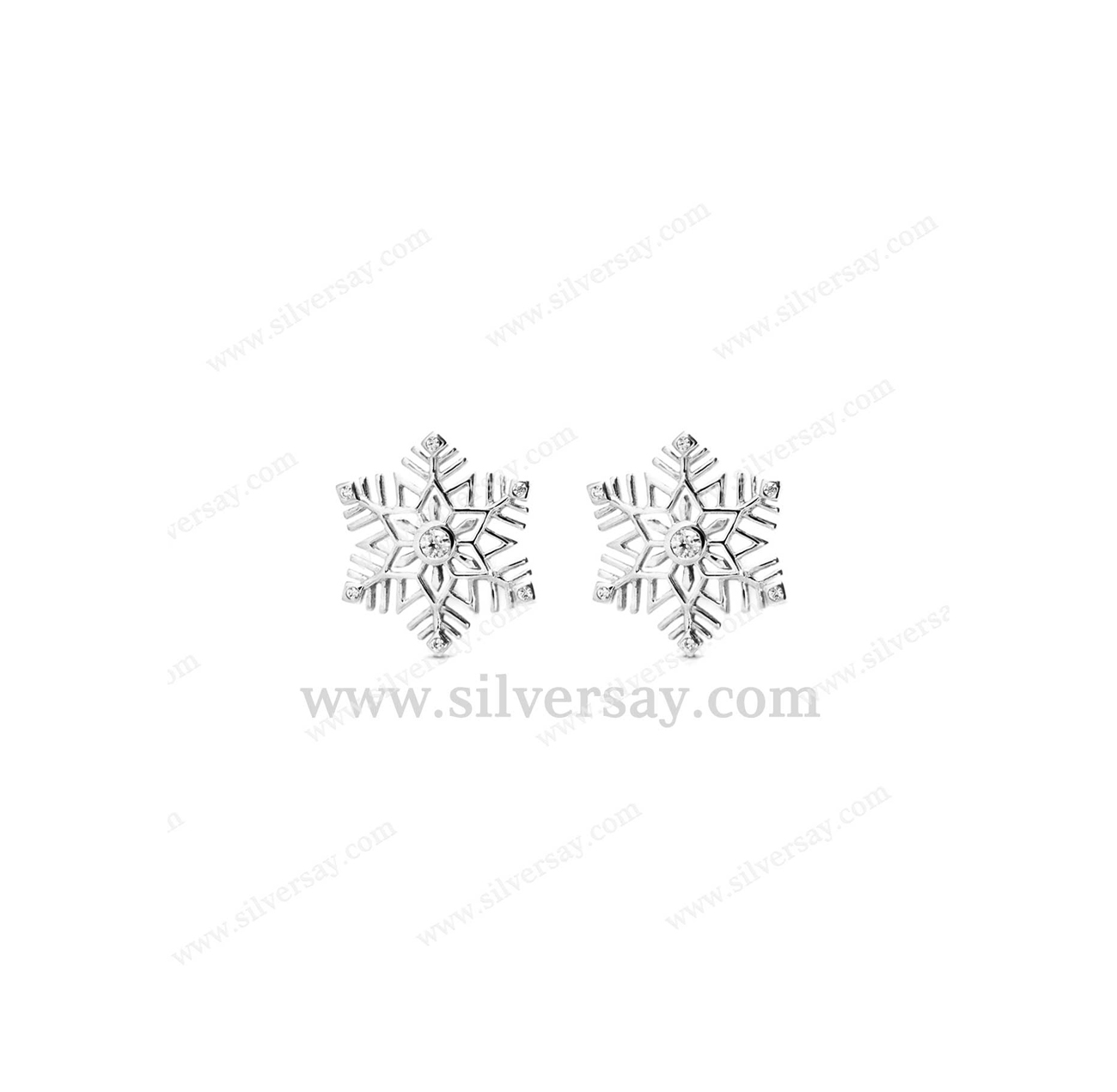 ต่างหูเกล็ดหิมะ Snowflake ฝังเพชรสวิส