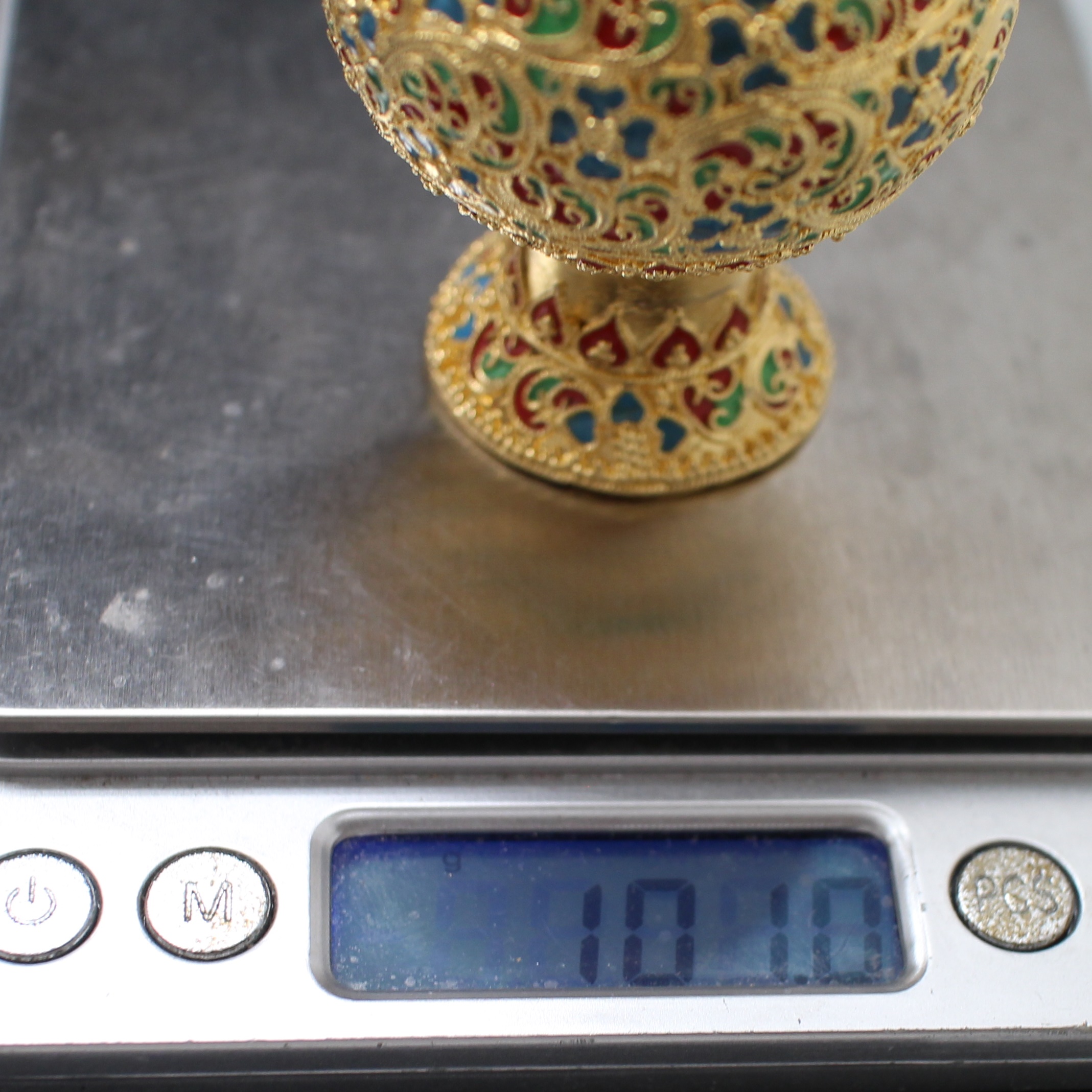 SI378 ที่กรวดน้ำลงยาสีฟ้า เงินแท้ชุบทอง