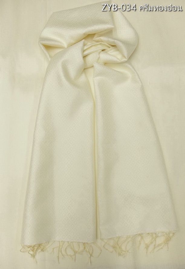 ผ้าคลุมไหล่ผ้าไหม ไหมแท้ ขนาด 60x200cm พื้นสีครีมทองอ่อน รหัส ZYB-034