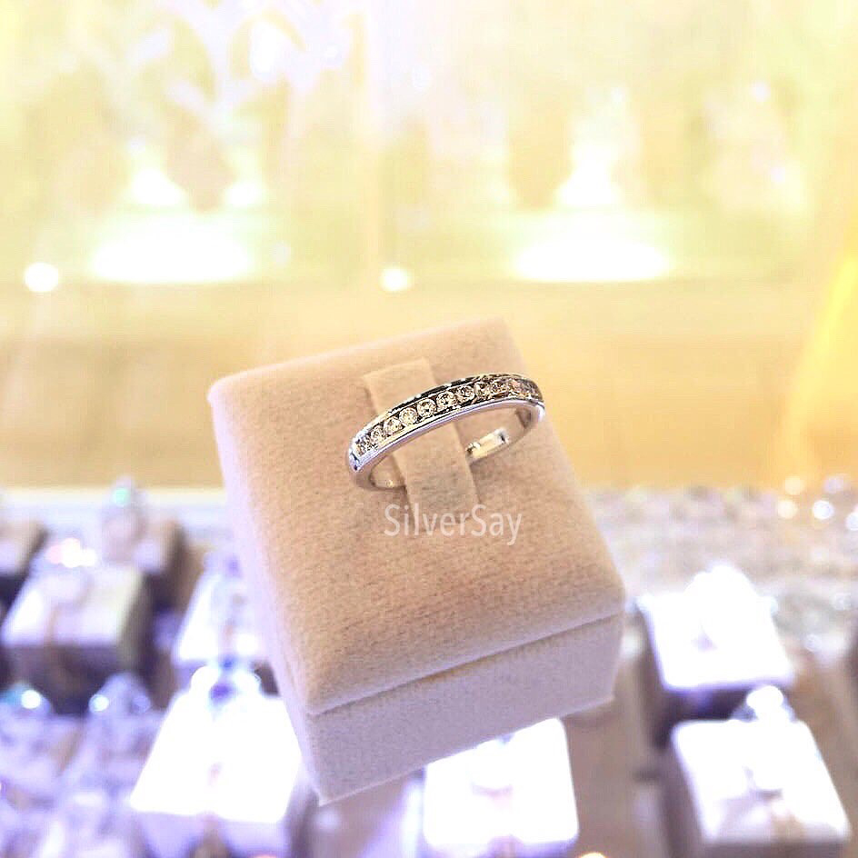 แหวนเพชรสวิสแถว/ฝังรางล็อคแถวครึ่งวง/สีทองคำ22k