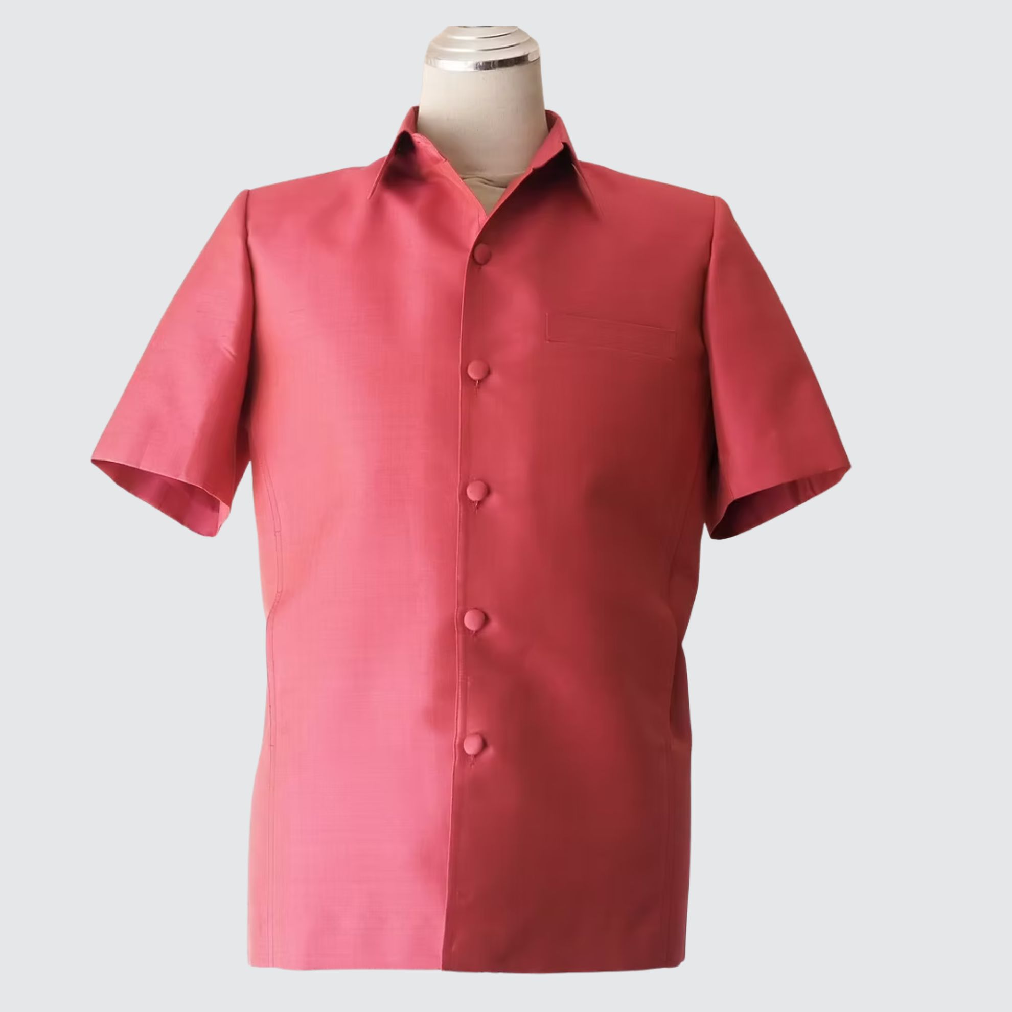 เสื้อสูทซาฟารี แขนสั้น ไหมสีพื้นเนื้อเรียบ | ตัดเย็บตามรูปร่าง | เลือกสีผ้า ส่งไซส์ได้