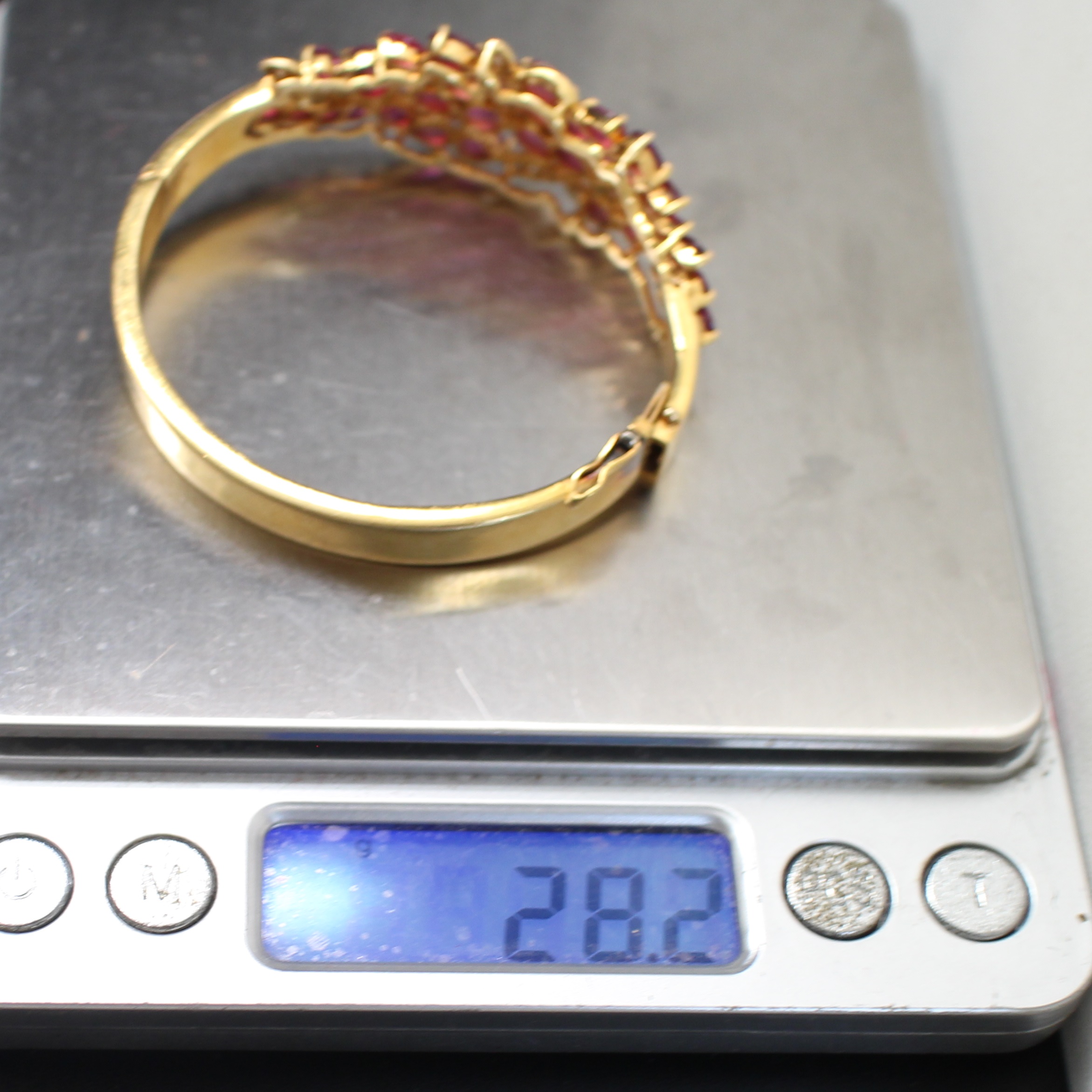 BL25058 กำไลทับทิมสยามเจียรไน ทองแท้ 90% นน.รวม 28.2 กรัม เส้นผ่านศูนย์กลาง 5.2 ซม.