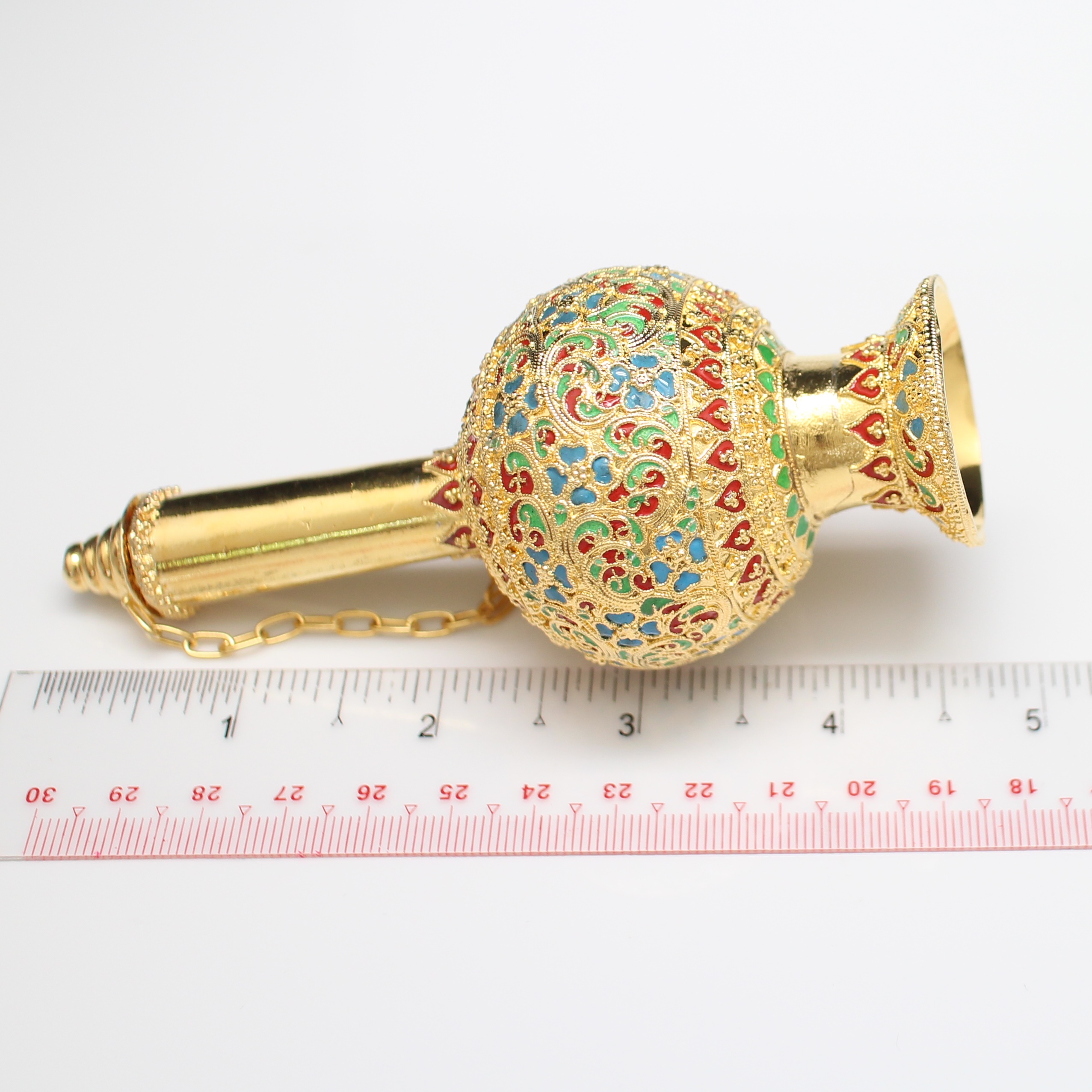 SI378 ที่กรวดน้ำลงยาสีฟ้า เงินแท้ชุบทอง