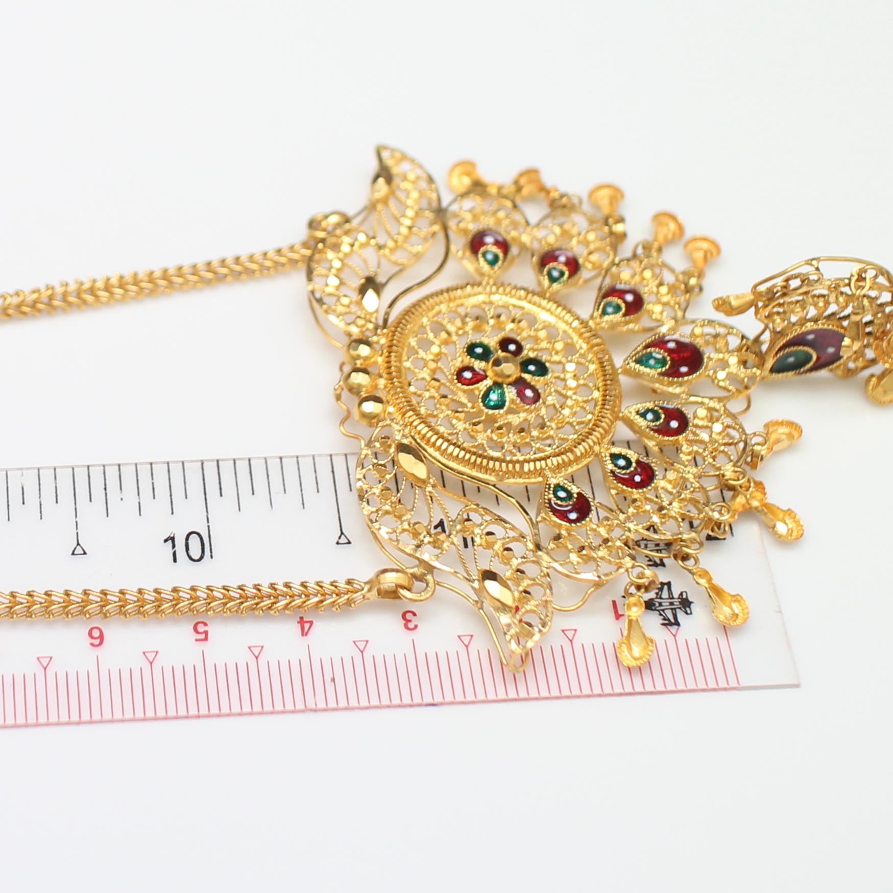 NL25028 ชุดสร้อยคอ และต่างหูลงยาตุ้งติ้ง ทองแท้ 22k (91.5%) นน.รวม 46.6 กรัม สร้อยคอยาว 20-21 นิ้ง ต่างหูแป้นเกลียว งานสวยมาก