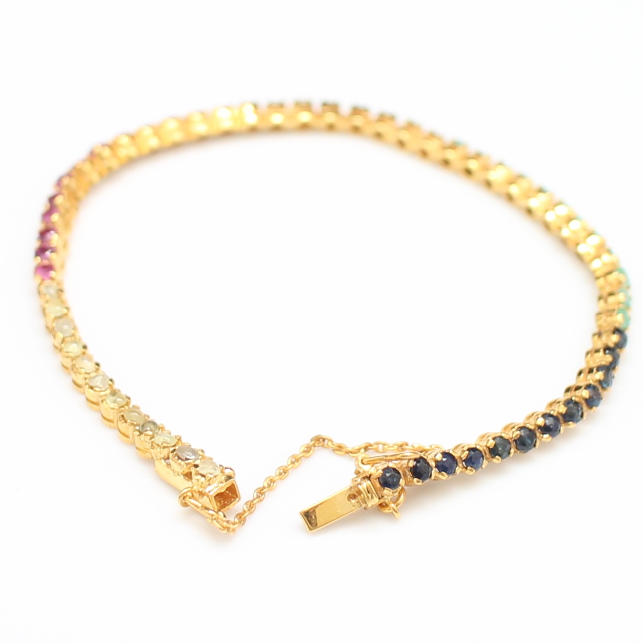 BL25123 สร้อยข้อมือพลอยหลากสี เพชรแท้ 9 เม็ด 0.10 กะรัต ทองแท้ 18k นน.รวม 6.4 กรัม ยาว 16 ซม.