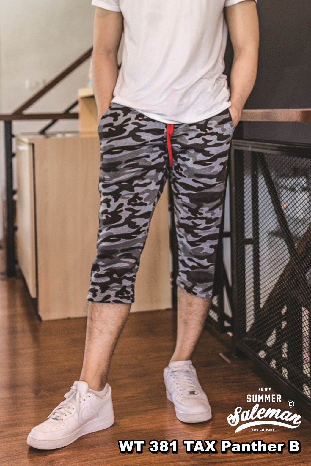 กางเกง Jogger ขาจั๊ม สามส่วน ผ้าวอร์ม WT381 TAX Panther B เสือดำ SUMMER SALE