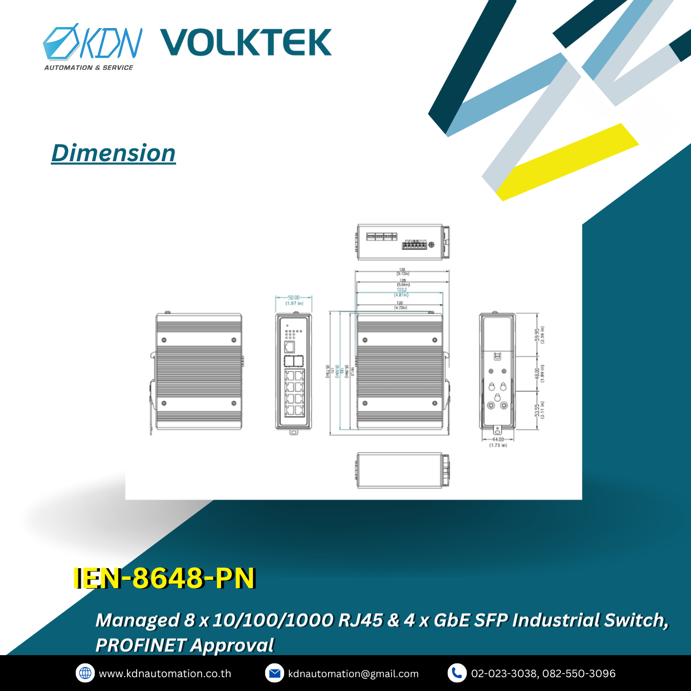 IEN-8648-PN Volktek Managed 8 x 10/100/1000 RJ45 & 4 x GbE SFP Industrial Switch, PROFINET Approval