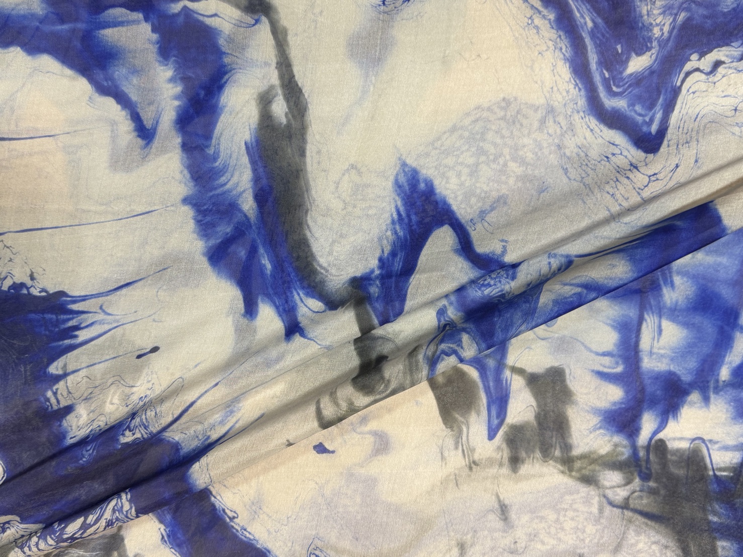 ผ้าไหมทอมือบาติก สีขาวสีฟ้า (ราคาต่อเมตร) รหัส A11-Kaya-1204685