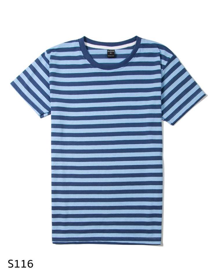 เสื้อยืดคอกลมลายทาง S116 (ครึ่งนิ้ว สีฟ้ากรม)