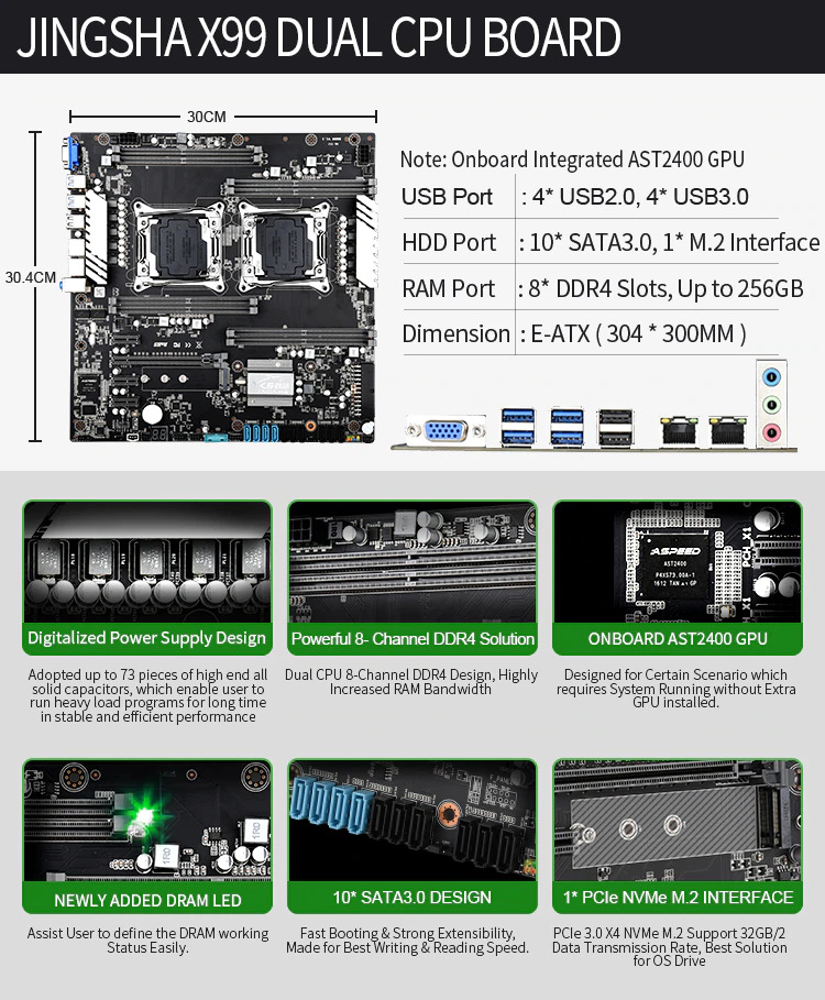 Set JINGSHA X99 Dual CPU + E5-2620 v3