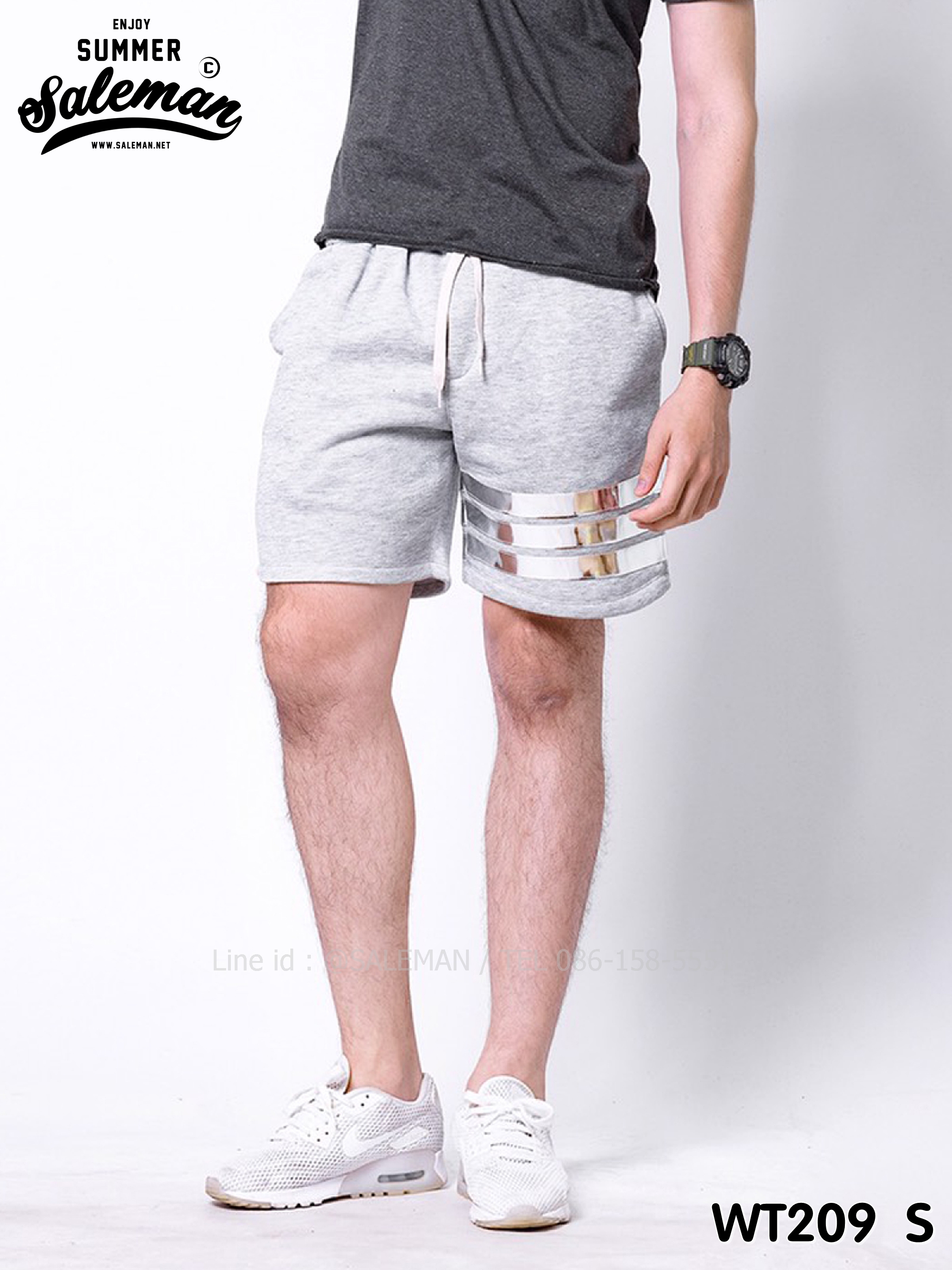 กางเกงขาสั้น พรีเมี่ยมวอร์ม รหัส WT209 S สีเทาอ่อน แถบเงิน SUMMER SALE