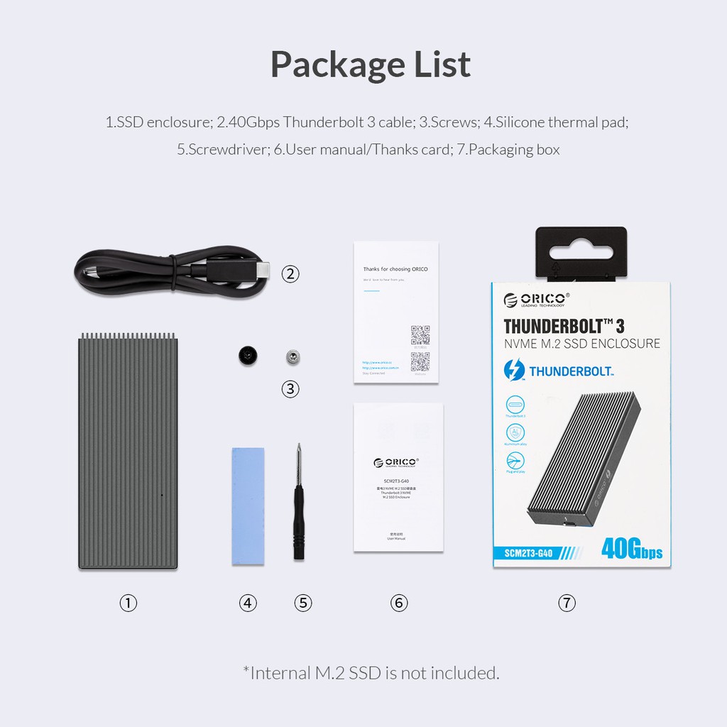 ORICO SCM2T3-G40 Thunderbolt 3 40Gbps NVME M.2 SSD Enclosure