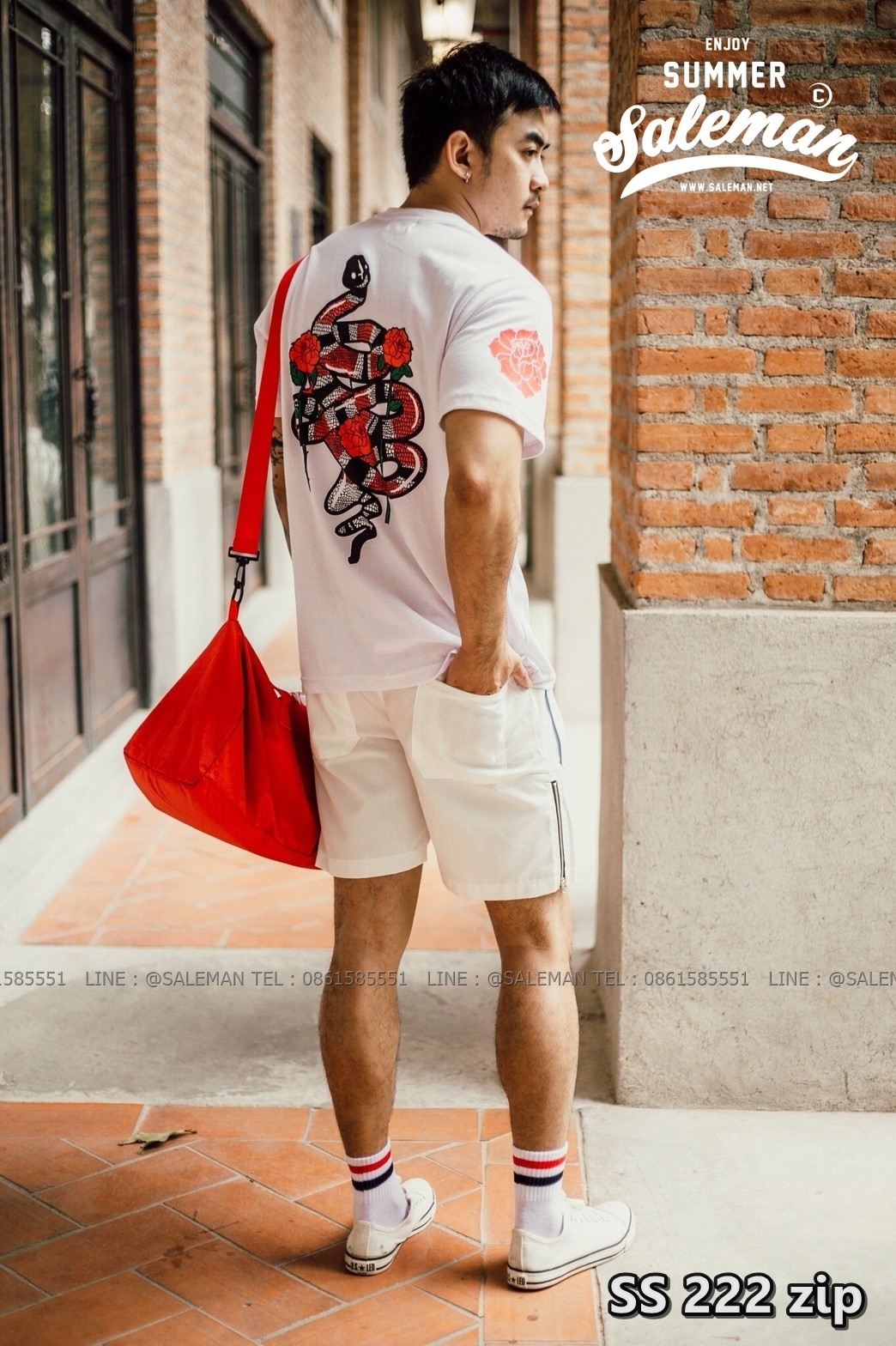 กางเกงขาสั้น พรีเมี่ยม ผ้า COTTON รหัส SS 222 zip สีขาว