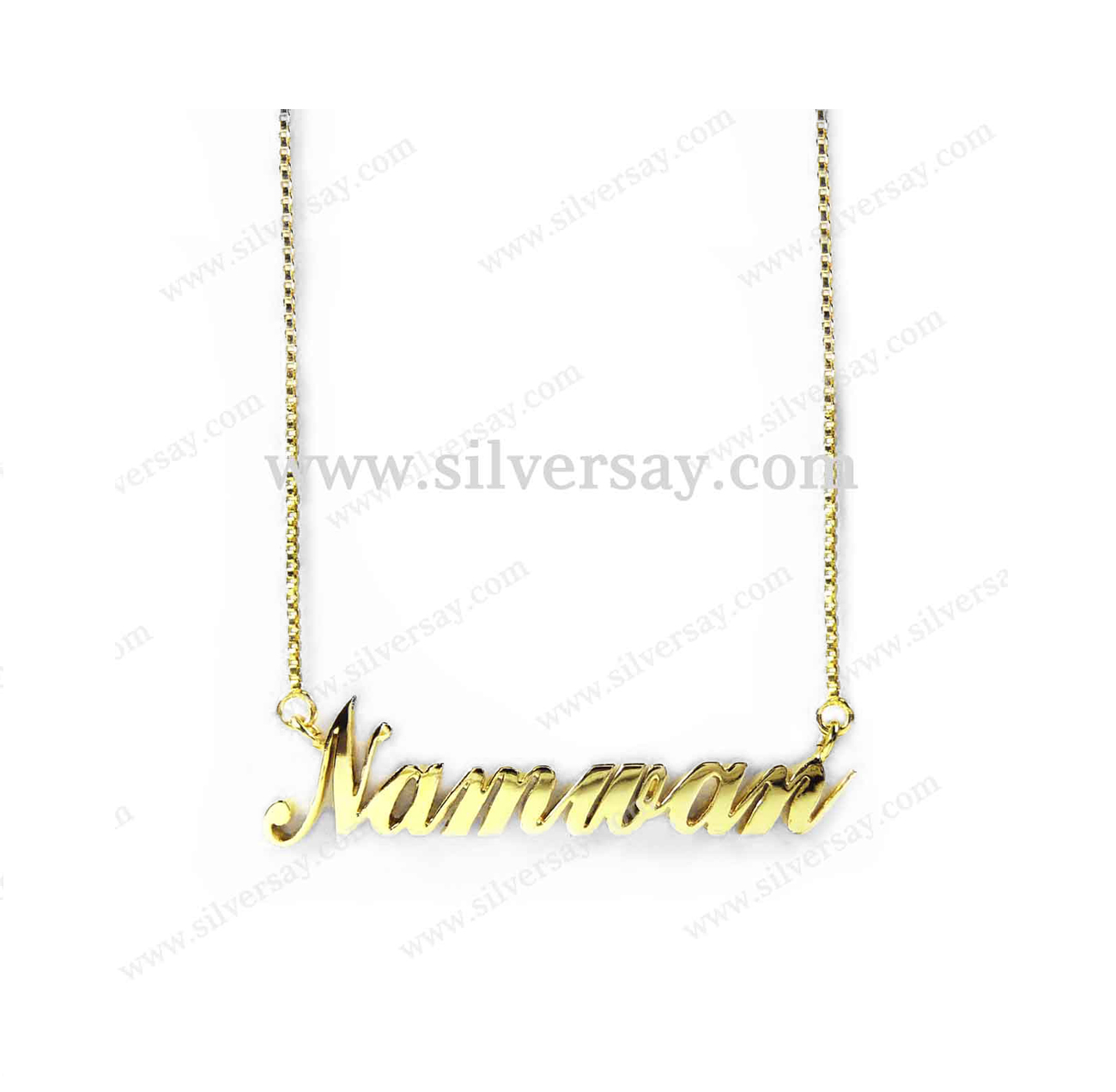 จี้ชื่อ-สร้อยชื่อ "Namwan" พร้อมสร้อยลายอิตาลี เงินแท้ 925 ชุบทองคำ22k