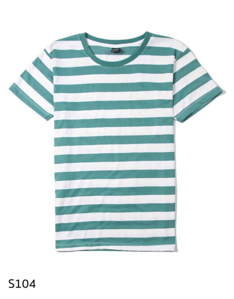 เสื้อยืดคอกลมลายทาง S104 (สีฟ้าครามฟอก)