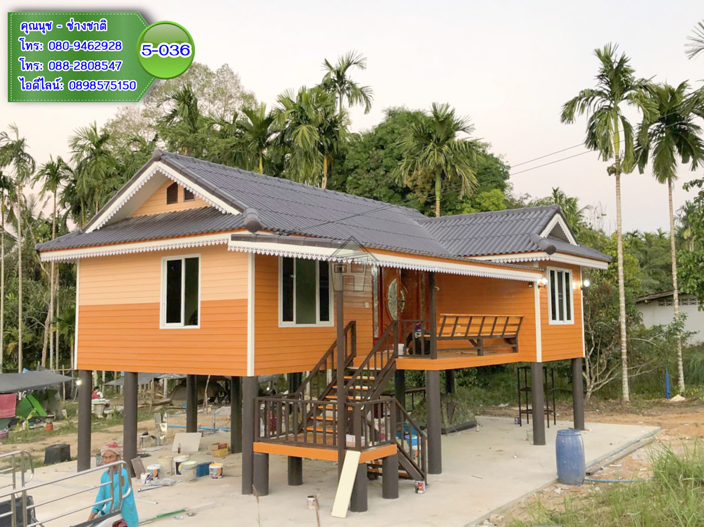 5-036 บ้านน็อคดาวน์ยกสูง ทรงปั้นหยาผสมมะนิลา (สีส้ม)