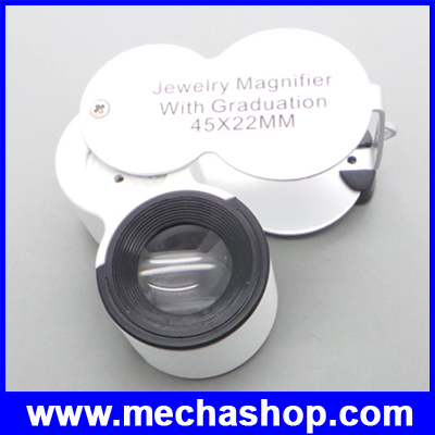 กล้องส่องพระ กล้องส่องจิวเวอร์รี่ พร้อมไฟLED ขยาย45X Glass Magnifying Magnifier Jeweler Eye Jewelry Loupe Led Light