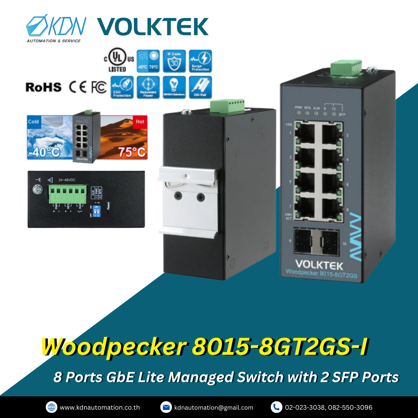 Woodpecker 8015-8GT2GS-I Volktek 8 Ports GbE Lite Managed Switch with 2 SFP Ports