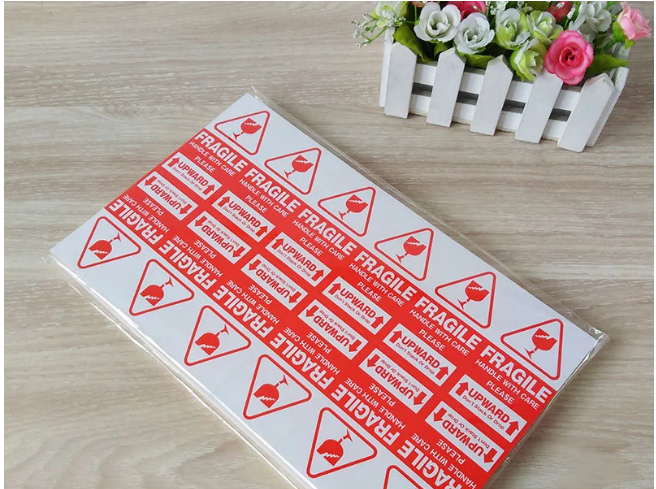 สติ๊กเกอร์แจ้งเตือนแบบแปะกล่อง 100 แผ่น/แบบ