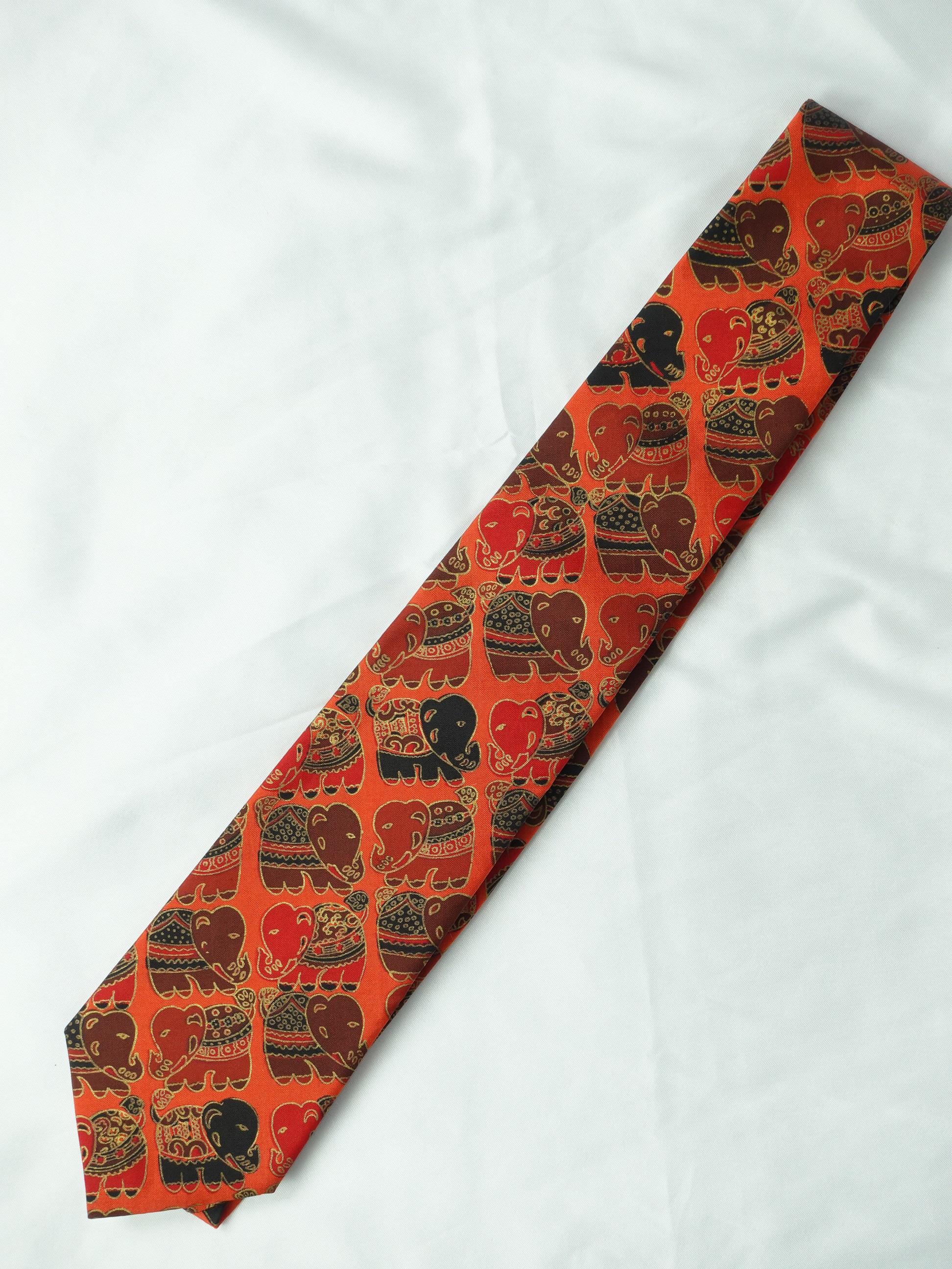 เนคไทผ้าไหมพิมพ์ลาย ลายช้าง ขนาดกว้าง 3.0นิ้ว สีส้ม รหัส NB-NY-0124681110