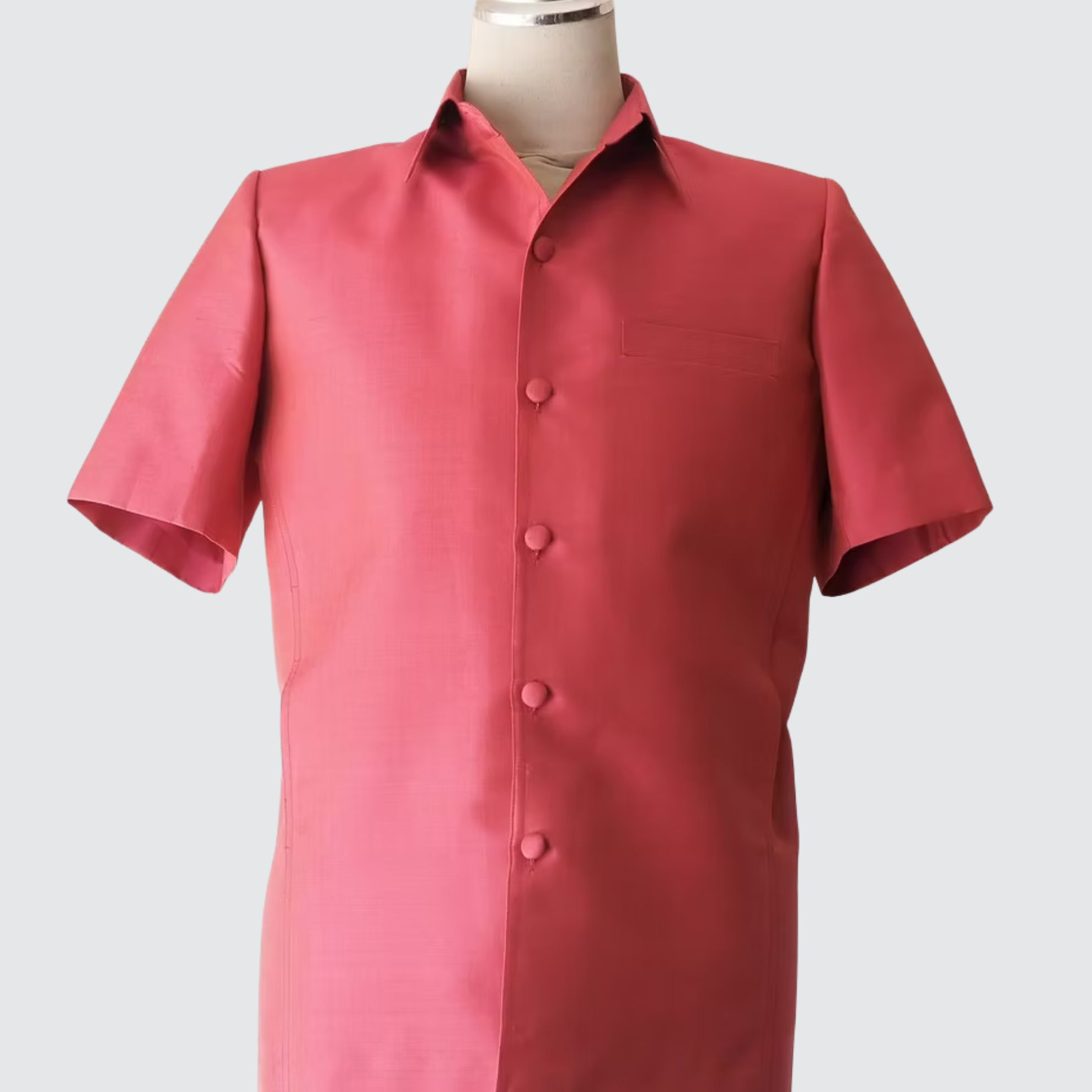 เสื้อสูทซาฟารี แขนสั้น ไหมสีพื้นเนื้อเรียบ | ตัดเย็บตามรูปร่าง | เลือกสีผ้า ส่งไซส์ได้