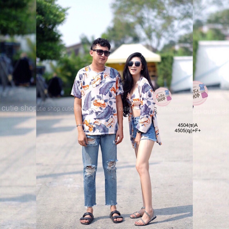 เสื้อลายดอกชบา คอกลม TW4504