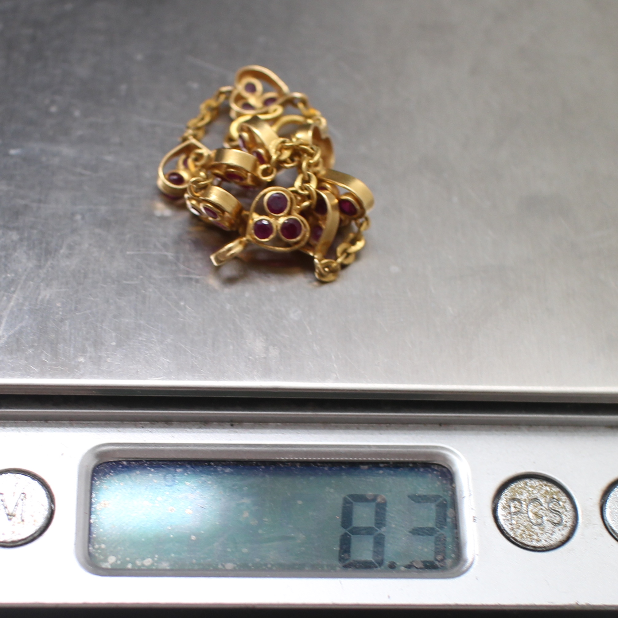 BL25045 สร้อยข้อมือทับทิมหัวใจคั่นโซ่ ทองแท้ 90% นน.รวม 8.3 กรัม ยาว 18.5 ซม.