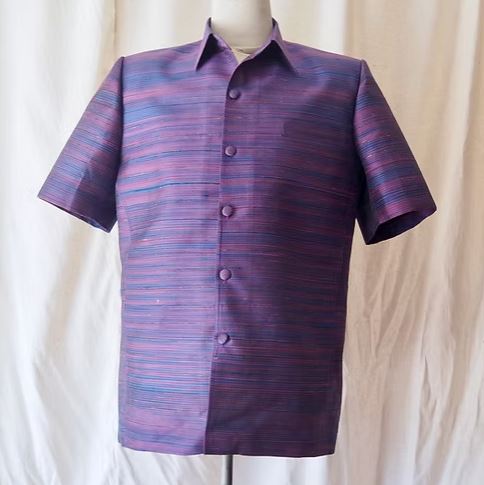 เสื้อซาฟารี คอปก ลายริ้ว ไซส์ L สีม่วง รหัส DS-CT-103026