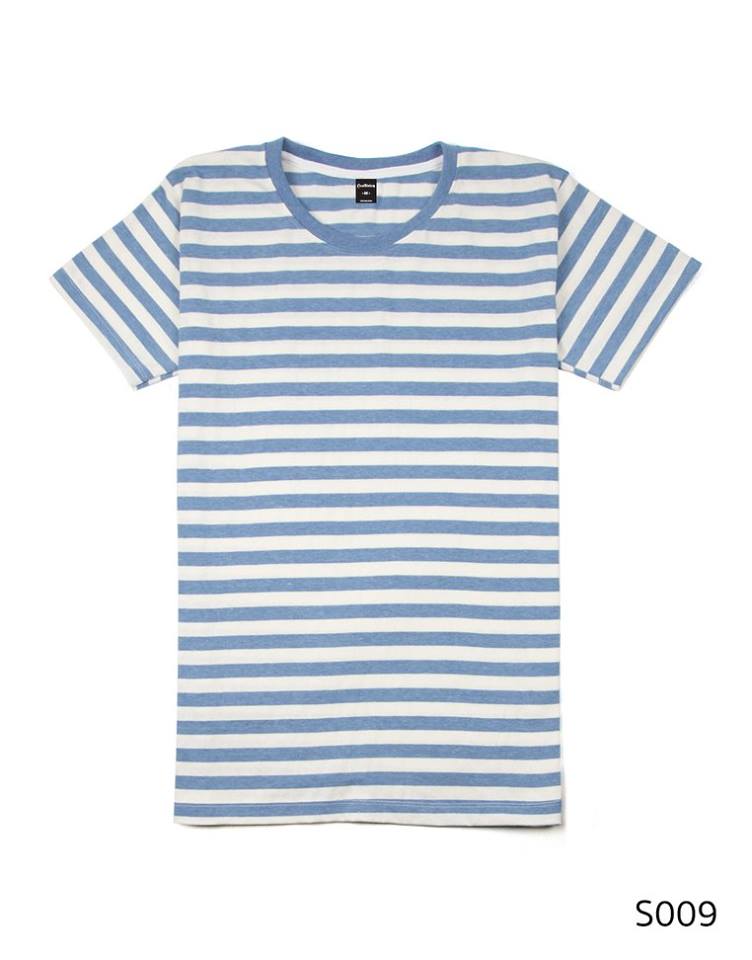 เสื้อยืดคอกลมลายทาง ริ้ว1เซนติเมตร S009 (สีฟ้าฟอก)