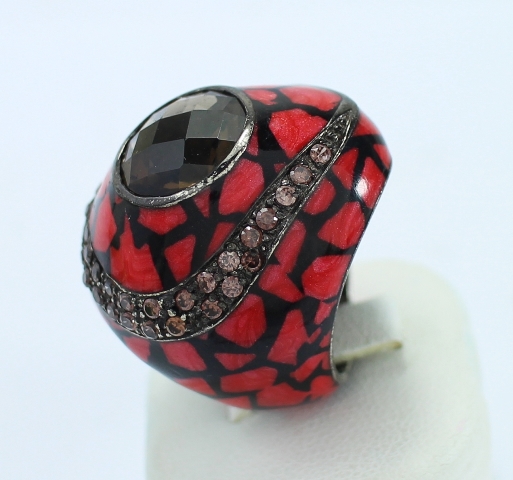 SI0094 แหวนเงินลงยาพลอยม่วงกลมเจียระไน เงินแท้ นน.19 กรัม Size 53